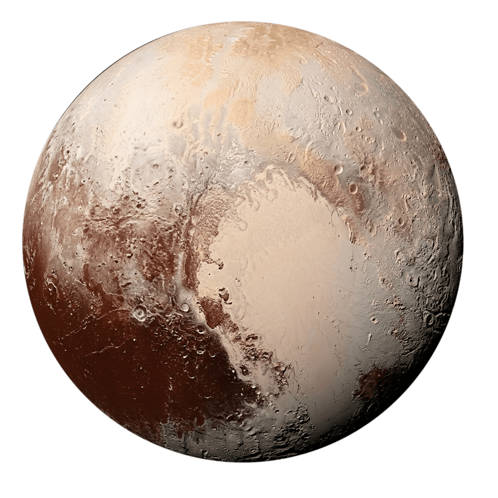 Dvergplaneten Pluto med den lyse, hjerteformede sletten