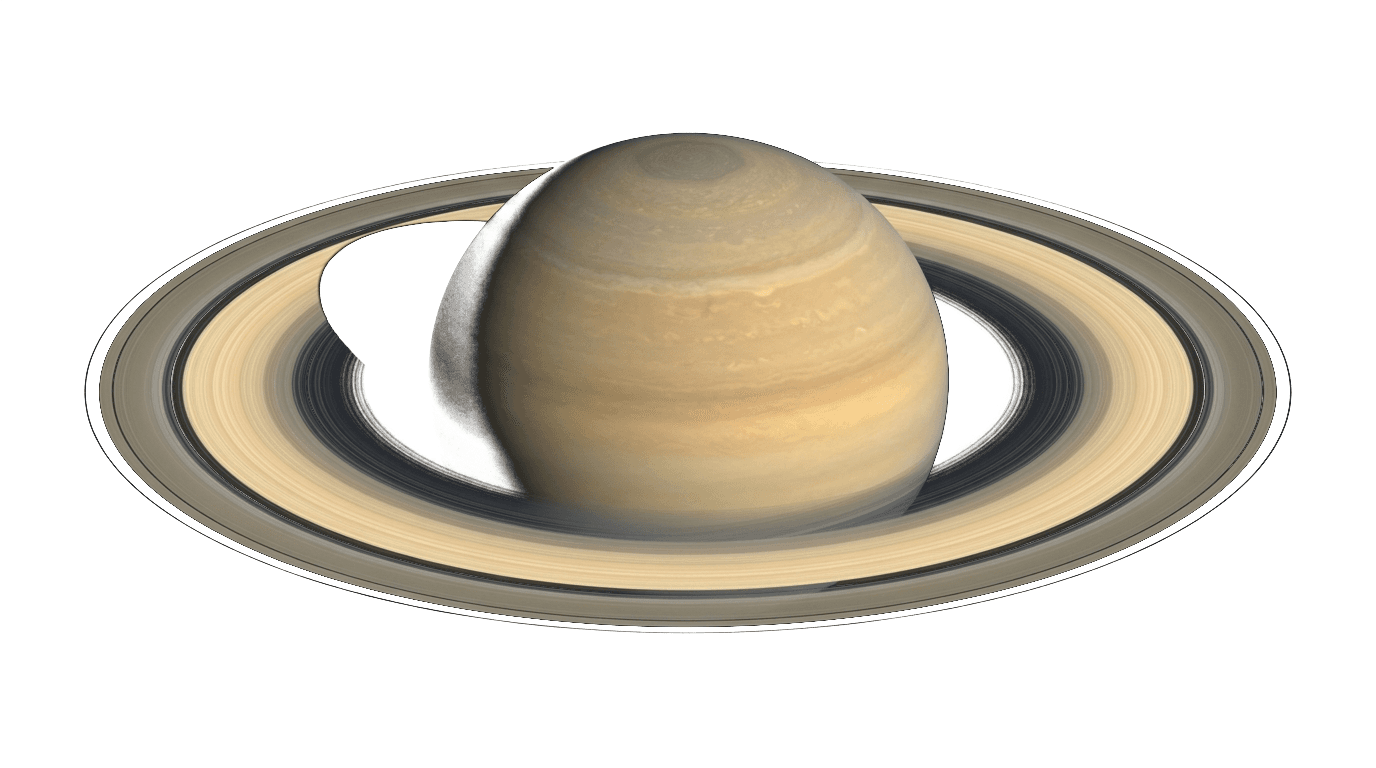 Saturn med sitt fulle ringsystem, sett litt ovenfra