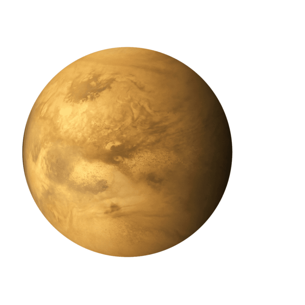 Saturnmånen Titan innhyllet i gyllen, disig atmosfære