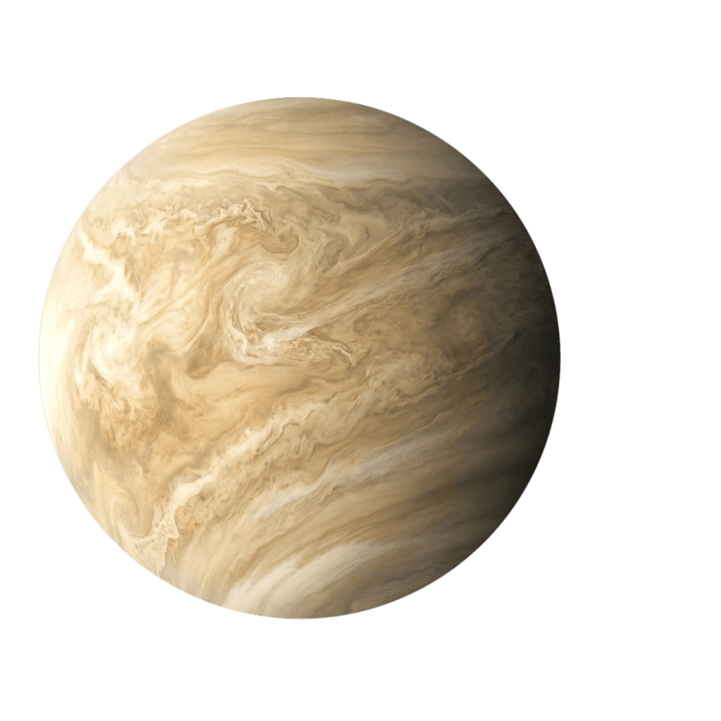 Venus dekket av tette, kremgule skylag